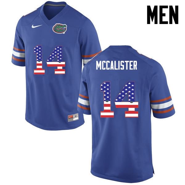 Men's NCAA Florida Gators Alex McCalister #14 Stitched Authentic USA Flag Fashion Nike Blue College Football Jersey MMA2865KT